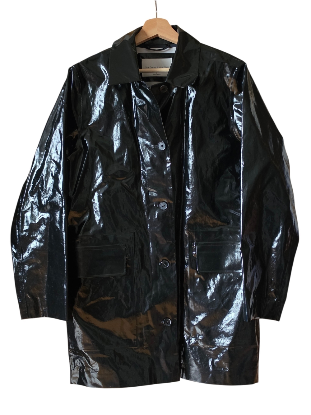 BABATON Black Gloss Trench Rain Coat Slicker EUC